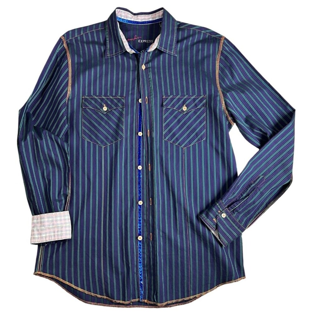 Express Collaboration Purple Long Sleeve Button Down Shirt w Flip Cuff Size M